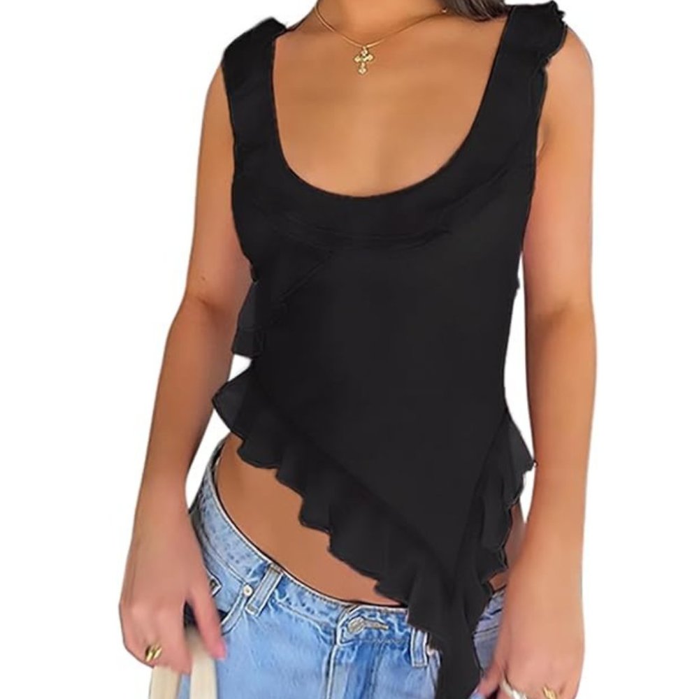Women's Casual Strap Top Y2k Going Outing Bandeau Cropped Top  Shirt - Black